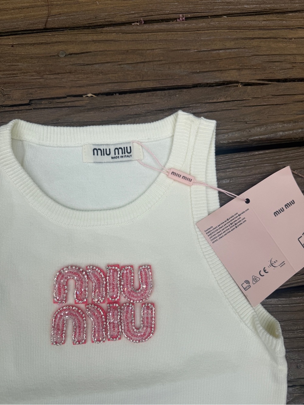 Miu Miu Cream Knit Tank with Pink Beaded Logo - Kids - Picture 2 of 3